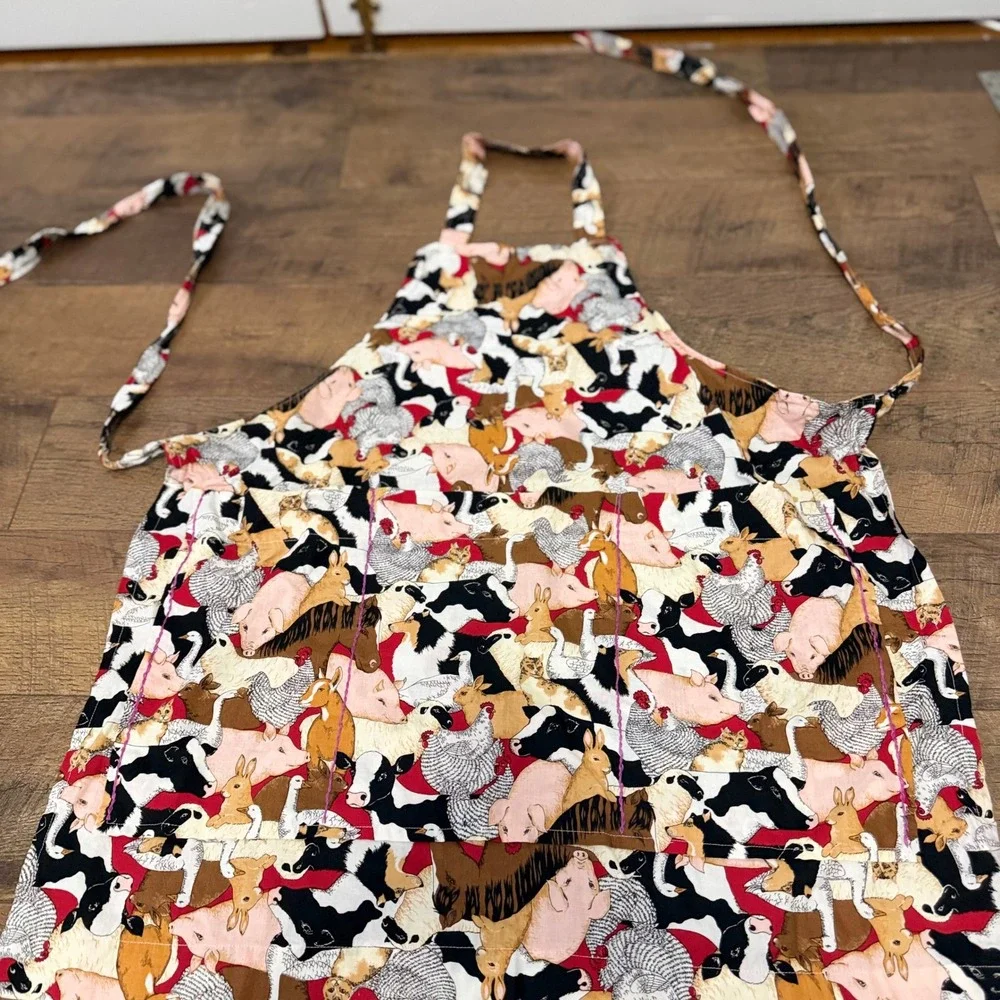 Handmade‎ Farm Animal Print Apron Multicolor with Purple Thread